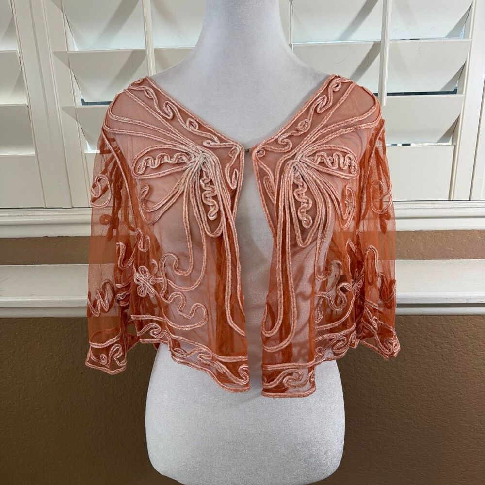 New Vintage Pretty Angel Bolero Top Sheer Butterfly Mesh Overlay Jacket Sz M